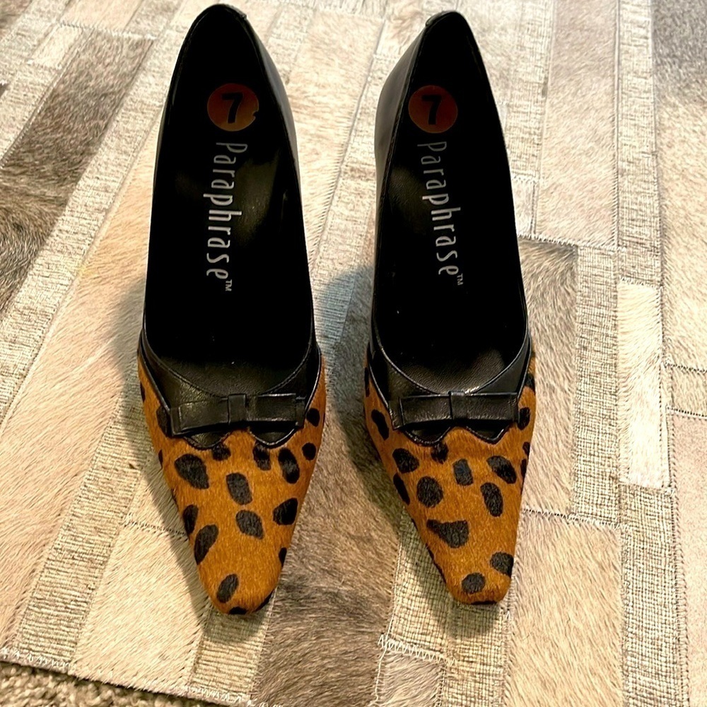 Animal Print & Black Leather Pumps